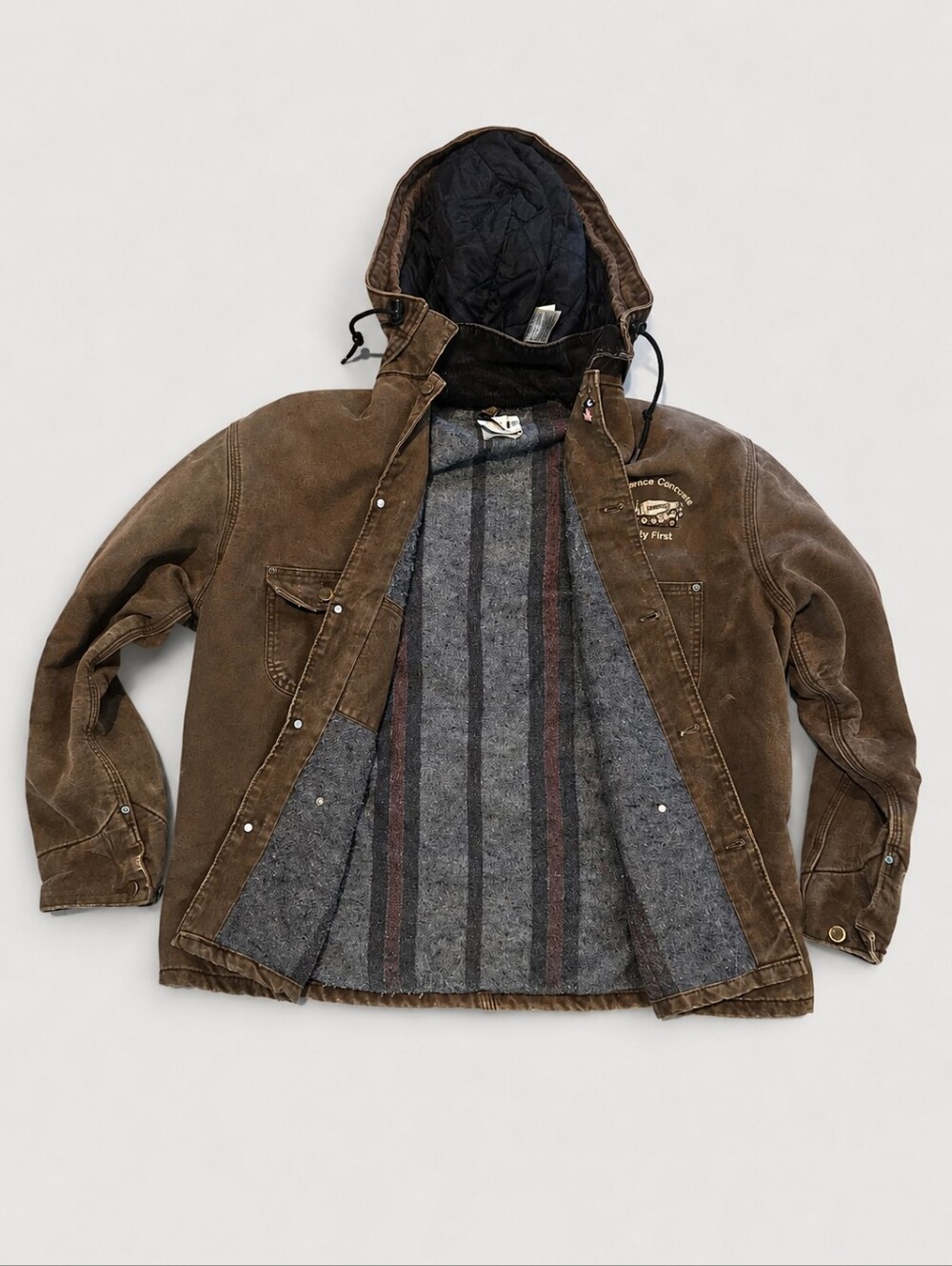 Carhartt Brown Hooded Blanket Lined Chore Coat Jacket XL USA Duck Canvas